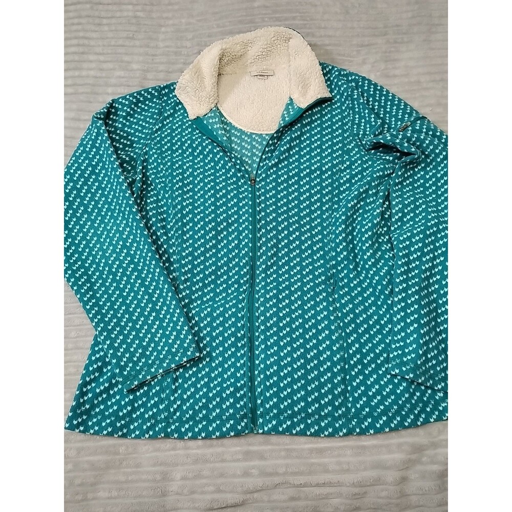 L.L. Bean Sherpa Fleece Full Zip Jacket Teal Green Women’s Medium Cozy Soft